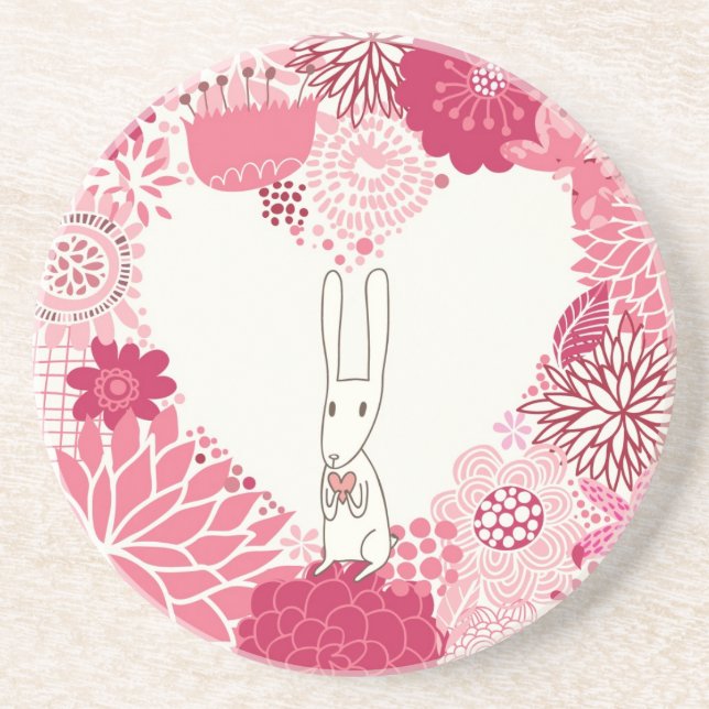 Porta-copos Fundo floral romântico com coelho bonito (Frente)