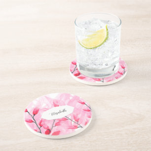 Porta-copos Fusão Floral Rosa Aquarela Monogramada