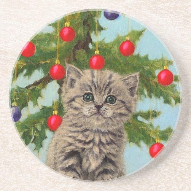 Porta-copos Gato Antigo e Árvore de Natal (Frente)
