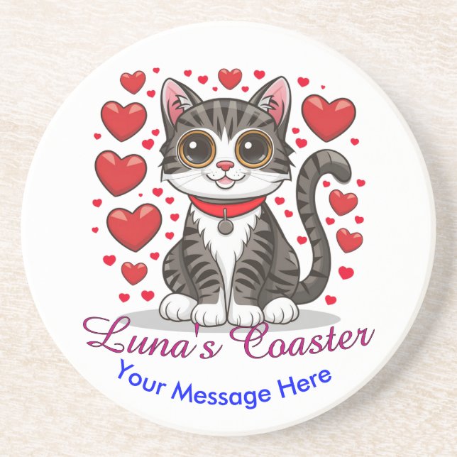 Porta-copos Gato com Símbolos de Amor Clipart-85245 (Frente)