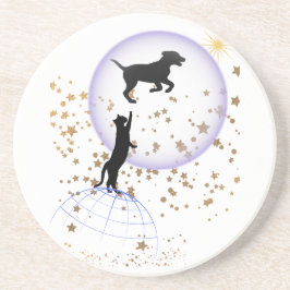 Porta-copos Gato curioso e cão correndo