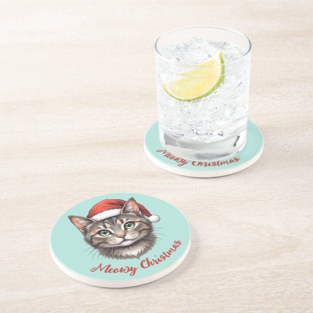 Porta-copos Gato de Natal Fofo Personalizado com Chapéu de Pap (Lateral)