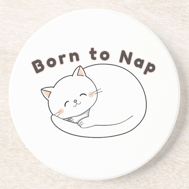 Porta-copos Gato Fofo Sonolento “Nascido para Dormir” Design d (Frente)