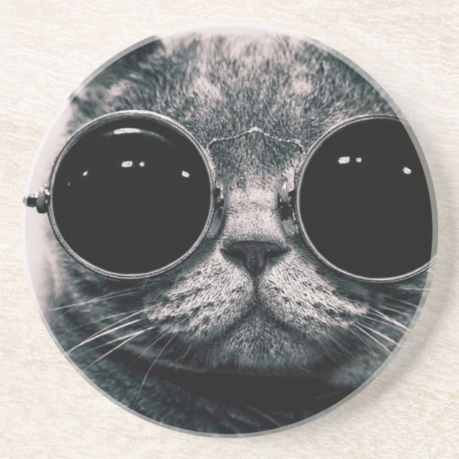 Porta-copos gato legal kool kat com óculos de sol (Frente)