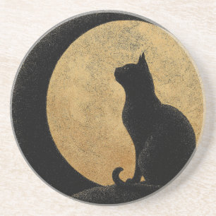 Porta-copos Gato Negro Silhout Contra Lua Ouro