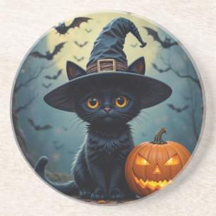 Porta-copos Gato Preto Adorável Vestindo Chapéu de Bruxa