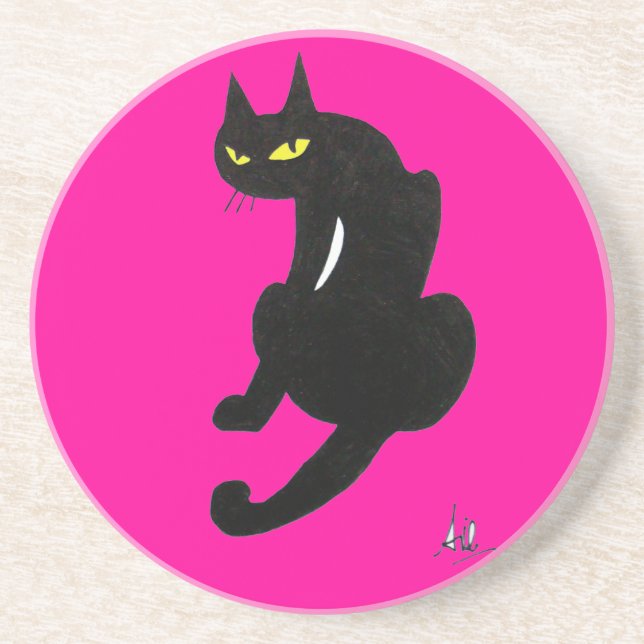 Porta-copos GATO PRETO, fúcsia rosa (Frente)