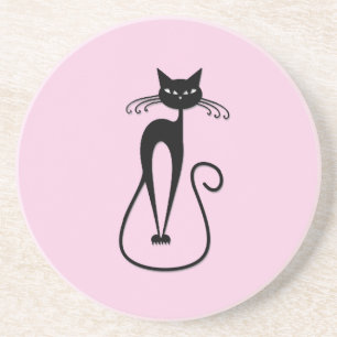 Porta-copos Gato preto magro e caprichoso rosa