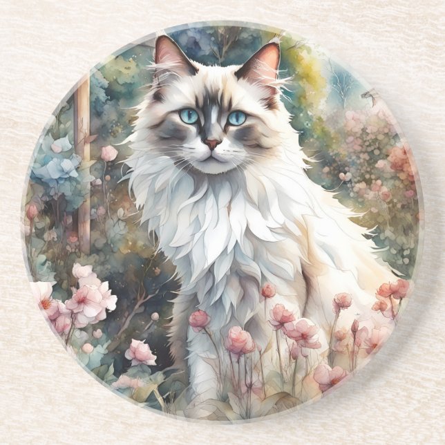 Porta-copos Gato Ragdoll no Jardim Inglês (Frente)