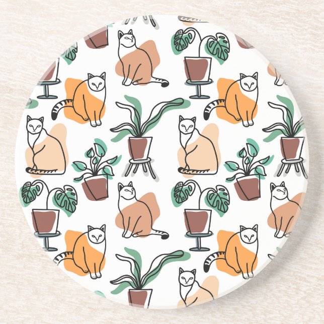 Porta-copos Gatos e flores para desenho de linhagens (Frente)