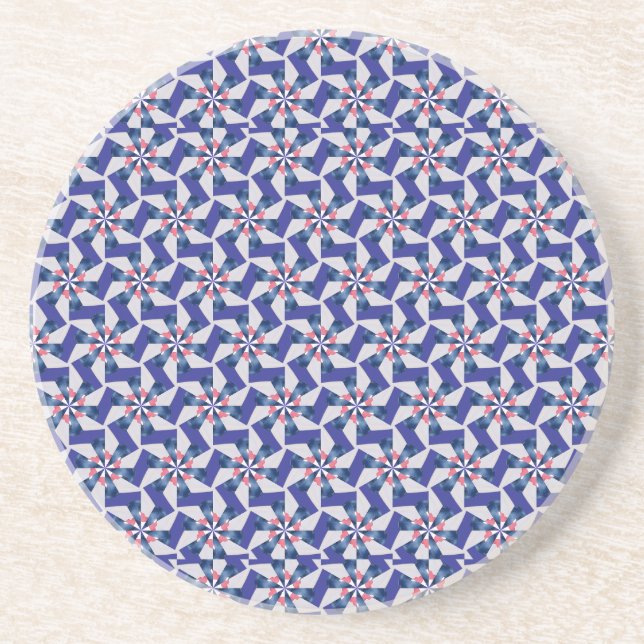 Porta-copos Geometric Patterns - Red and Blue Pinwheel Coaster (Frente)