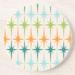 Porta copos geométrica do arenito de Starbursts do<br><div class="desc">Vintage. Geometrics. Starbursts. Se você ama algumas daquelas palavras, esta porta copos geométrica do arenito de Starbursts do vintage retro é para você. Características deste design moderno do meio século um fundo de creme com fileiras da turquesa, do verde limão, da laranja, e dos starbursts da cerceta. Este design da...</div>