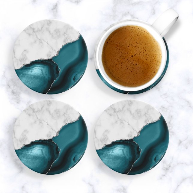 Porta-copos Glitor de Prata de Agato Azul-Teal Branco (Criador carregado)