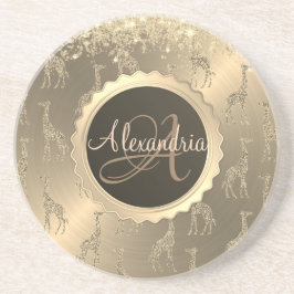 Porta-copos Glitzy Girafas em Monograma Dourado