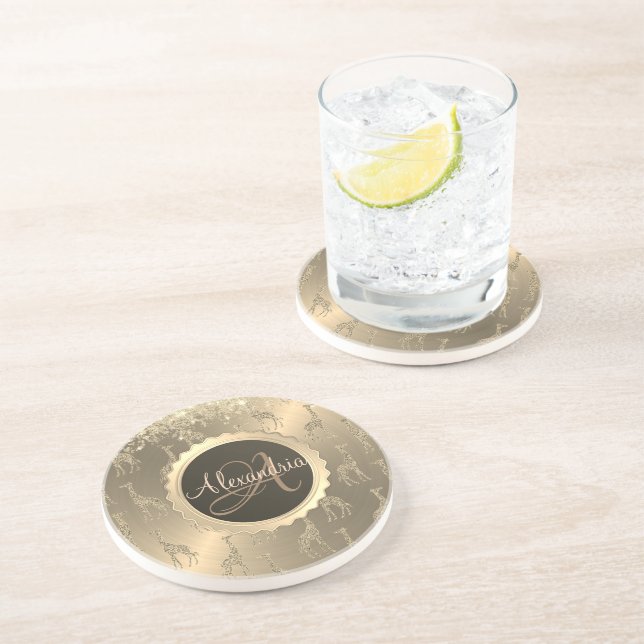 Porta-copos Glitzy Girafas em Monograma Dourado (Lateral)