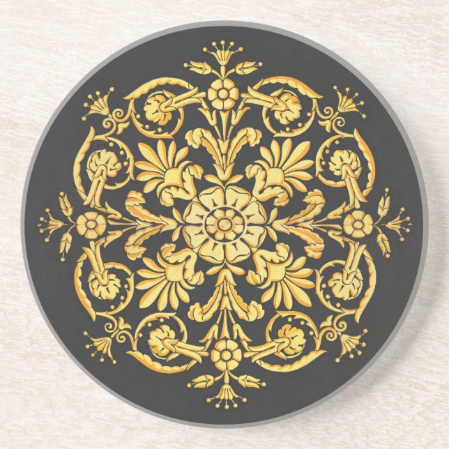 Porta-copos Gold And Black Floral Pattern (Frente)