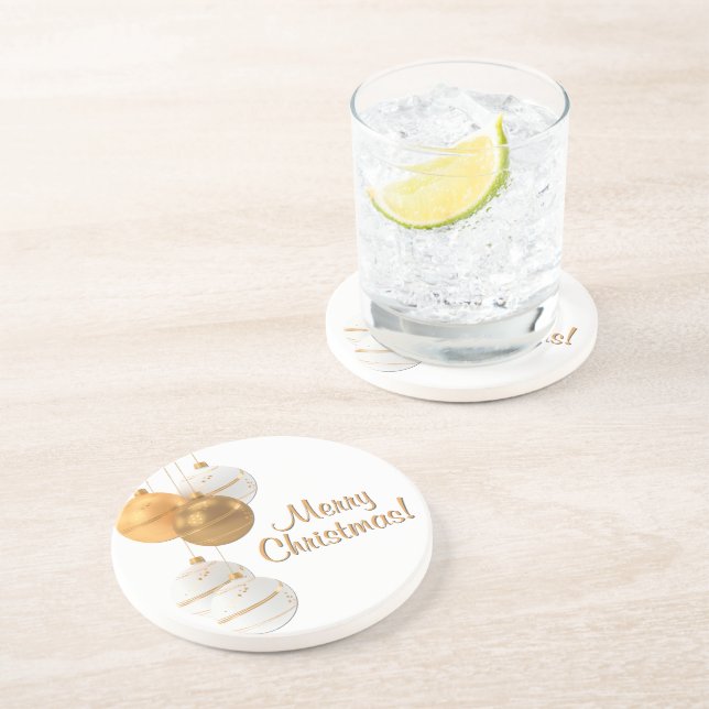 Porta-copos Gold and White Christmas Balls Custom Text (Lateral)