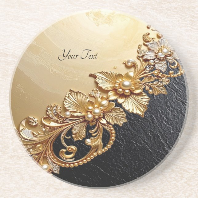 Porta-copos Gold Floral Embellishments Sandstone Coaster (Frente)