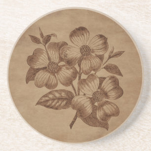 Porta-copos Gravação Floral no Papel Envelhecido