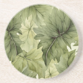Porta-copos Green Botanical Watercolor Leaves Round 