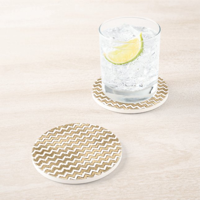 Porta-copos Grelha Dourada de Zigzag Branca (Lateral)