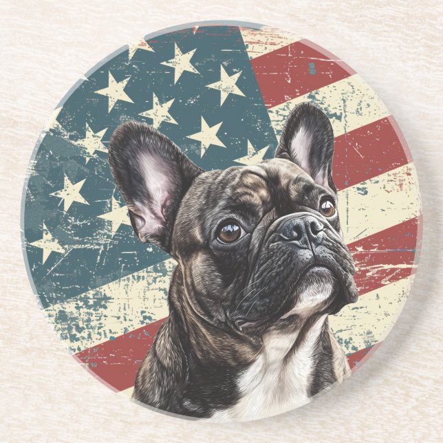 Porta-copos Grunge American Flag French Bulldog (Frente)