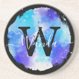 Porta-copos Grungey Blue Watercolor Monogramografia