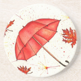 Porta-copos Guarda-chuva vermelha brilhante e folhas vermelhas