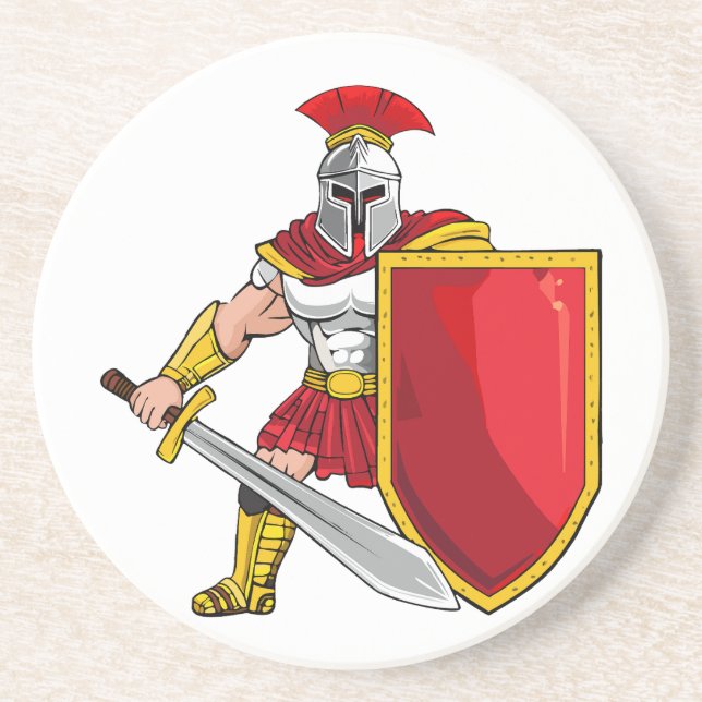 Porta-copos Guerreiro antigo com espada e escudo no capacete (Frente)