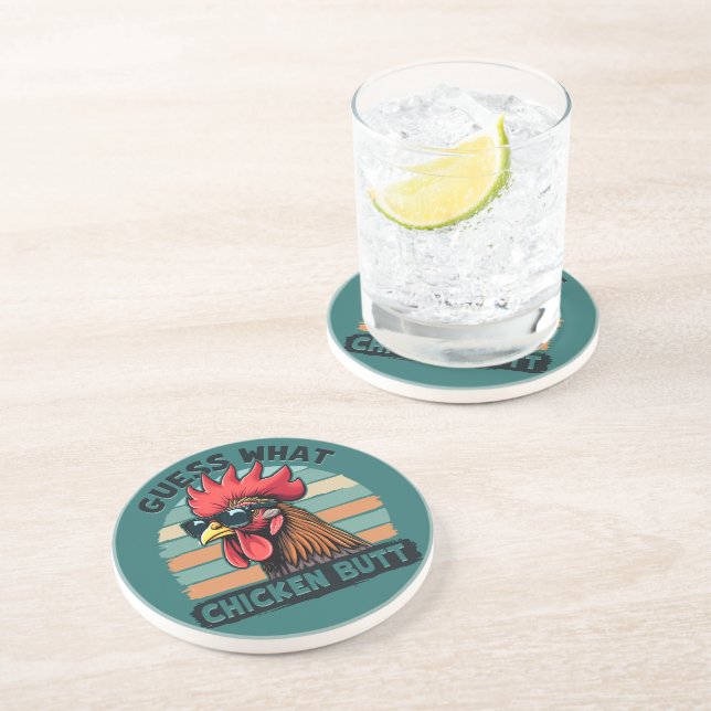 Porta-copos Guess What Chicken Butt Funny Retro Rooster (Lateral)