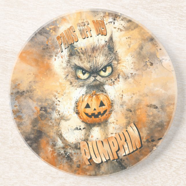 Porta-copos Halloween Cranky Cat Com Abóbora (Frente)