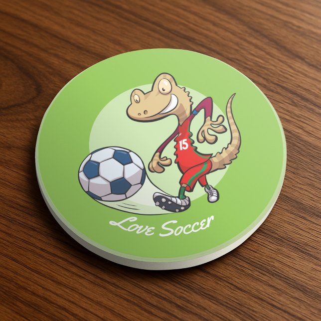 Porta-copos Happy Soccer Star Gecko Kicking Futebol Cartoon (Criador carregado)