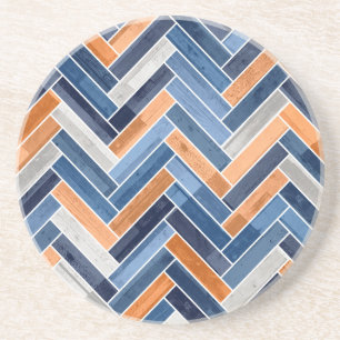 Porta-copos Herringbone Pattern in Navy Blue and Orange