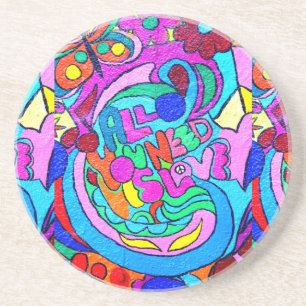 Porta-copos hippie style peace and love coasters