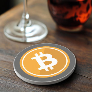 Porta-copos Ícone Bitmoney em laranja e cinza - criptomoeda