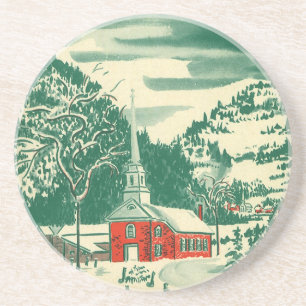 Porta-copos Igreja natal vintage, Paisagem de Neve no inverno