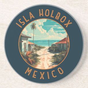 Porta-copos Ilha Holbox México Viagem Arte Vintage
