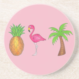 Porta-copos Ilha Tropical de Palmeira Flamingo Pineapple rosa