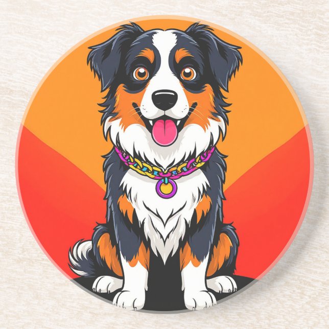 Porta-copos Ilustração Alegre de Cachorro em Cartoon (Frente)