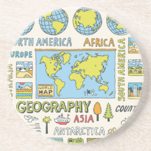 Porta-copos Ilustração da Geografia da Vintagem Desenhada à Mã