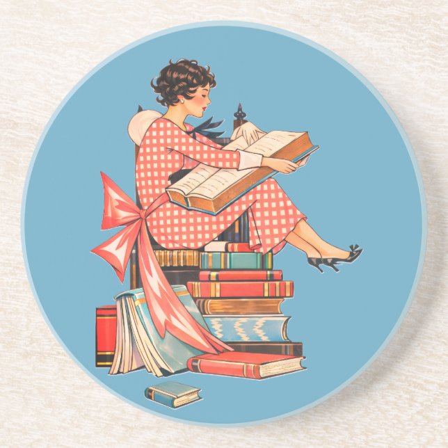 Porta-copos Ilustração de Amante de Livros Antigos Lendo (Frente)