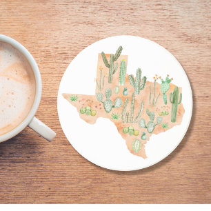 Porta-copos Ilustração em Aquarela do Mapa do Cacto do Texas V