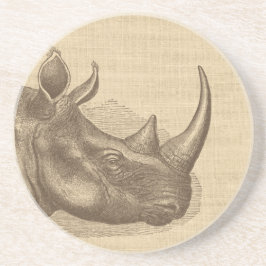 Porta-copos Ilustração Vintage Rhino em Burlap