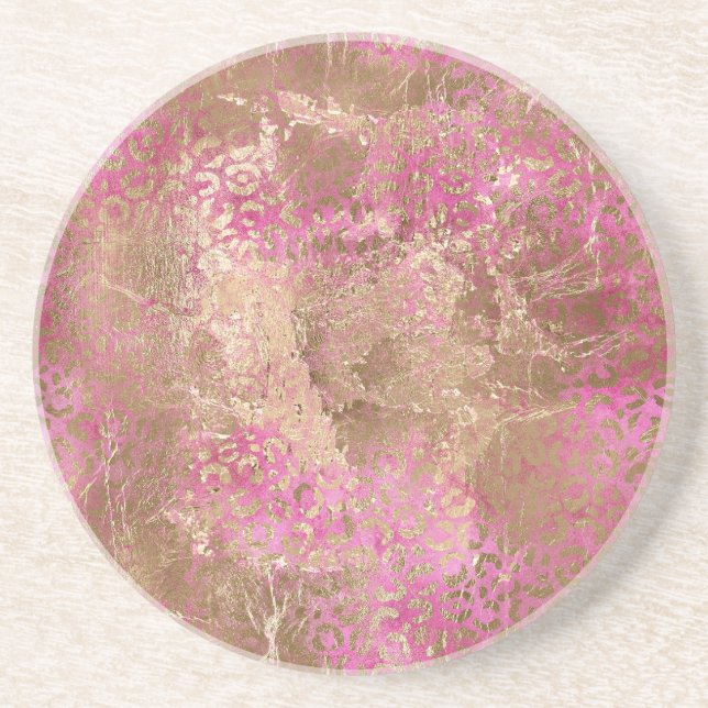 Porta-copos Impressão de Glam Leopardo Dourado Rosa-Rosa (Frente)