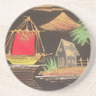 Porta-copos Impressão de pintura de óleo em veleiro vermelho