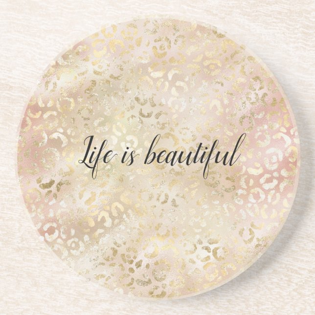 Porta-copos Impressão Leopardo Rosa-Rosa Dourada (Frente)