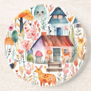 Porta-copos Jardim de algodão, animais de campo floral