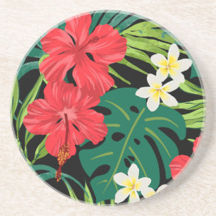 Porta-copos Jardim de Hibisco Lunar Havaiano - Vermelho e Pret