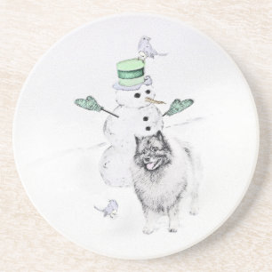 Porta-copos Keeshond Christmas Snowman Pinting Art