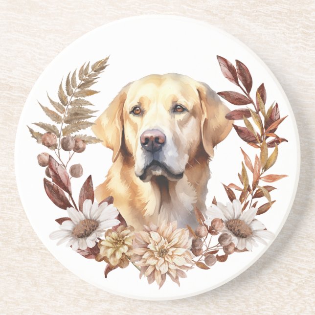 Porta-copos Labrador Amarelo Retriever Autumn Wreath (Frente)